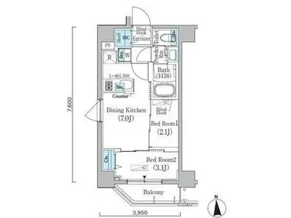 プライムブリス新宿上落合(2DK/6階)の間取り写真