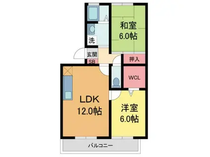 フォンテーヌII(2LDK/1階)の間取り写真