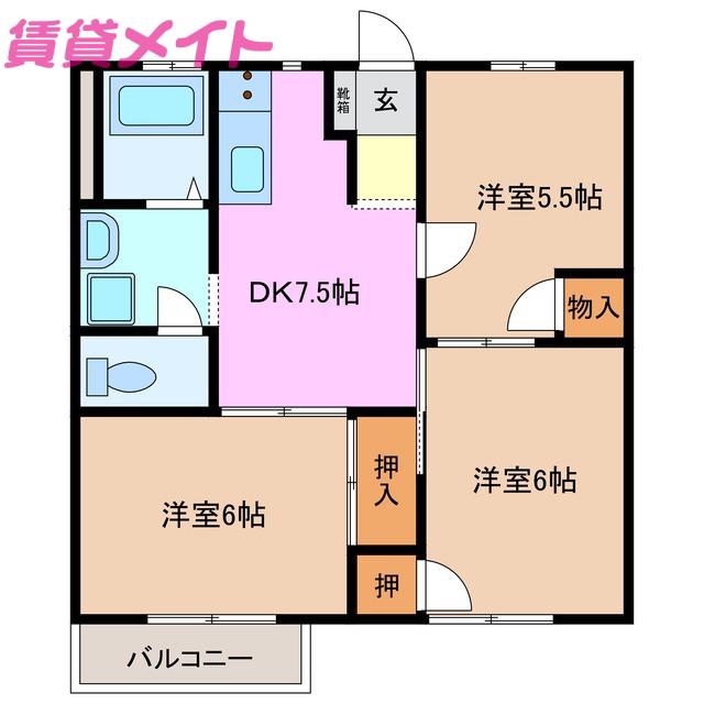 ハイムリバーサイド(3DK/2階)の間取り写真