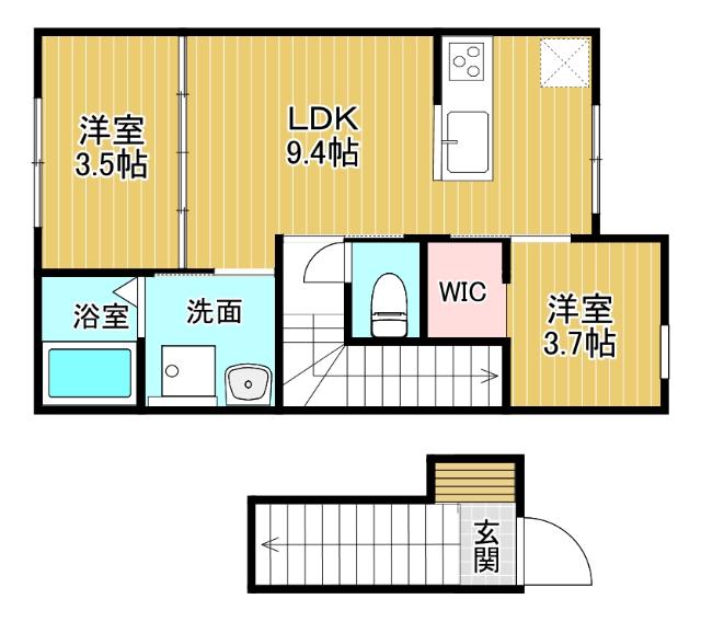 EDGEMOMENT下堀 B棟(2LDK/2階)の間取り写真