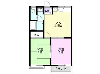 シャンポール北野 A棟(2DK/2階)の間取り写真