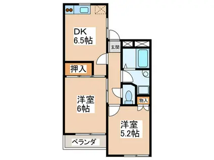 モンシャトーミユキB(2DK/2階)の間取り写真