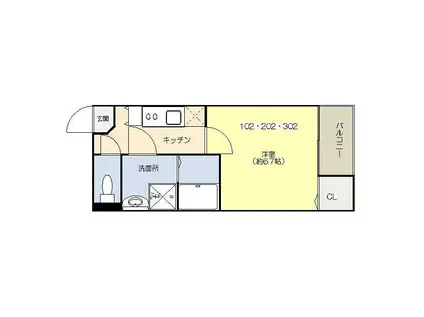 クイーンズコートII(1K/2階)の間取り写真