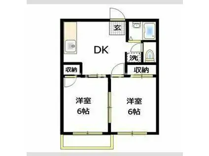 サザンハイム(2DK/2階)の間取り写真