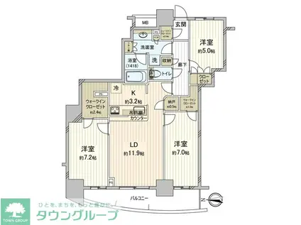 ドリームタワーキュアレジデンス(3LDK/15階)の間取り写真