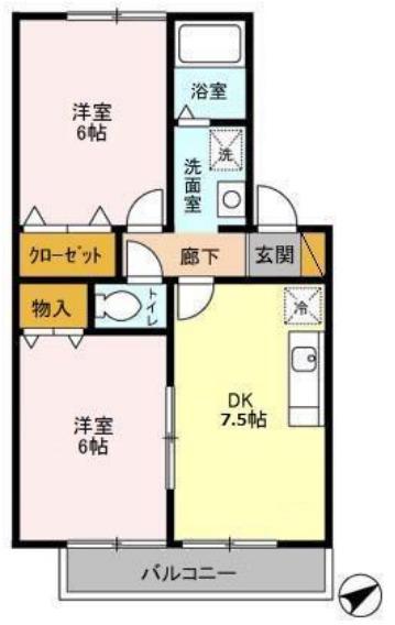 アベニュー(2DK/1階)の間取り写真