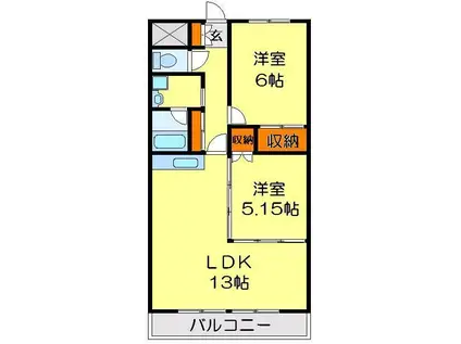 リヴェール(2LDK/6階)の間取り写真