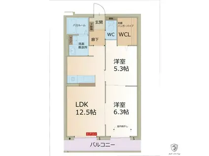リーフ長津良(2LDK/3階)の間取り写真
