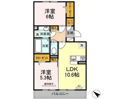 レグルス B棟(2LDK/2階)の間取り写真