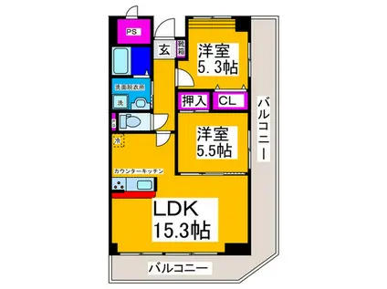 南秀苑なかもず(2LDK/5階)の間取り写真