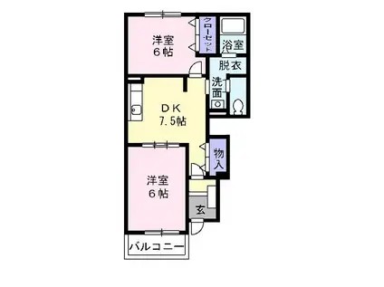 ハピネスIII番館(2DK/1階)の間取り写真