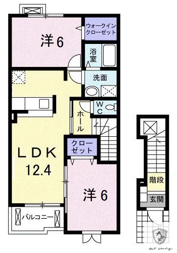 ベル・アルカンシェルB(2LDK/2階)の間取り写真
