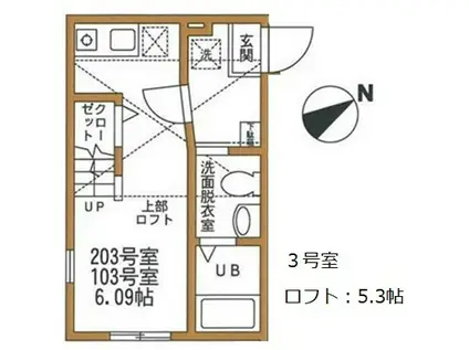 ハーミットクラブハウス常磐公園(1K/1階)の間取り写真