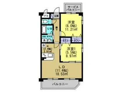 HANALEI(2LDK/1階)の間取り写真
