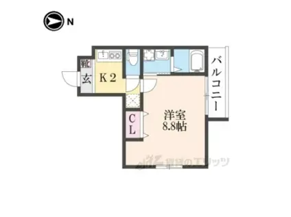 クオリエ京都堀川アネックス(1K/2階)の間取り写真