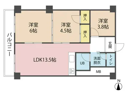 学園ハイツ(2SLDK/6階)の間取り写真