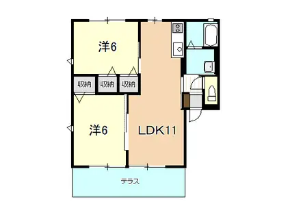ハイムヒルズD(2LDK/1階)の間取り写真