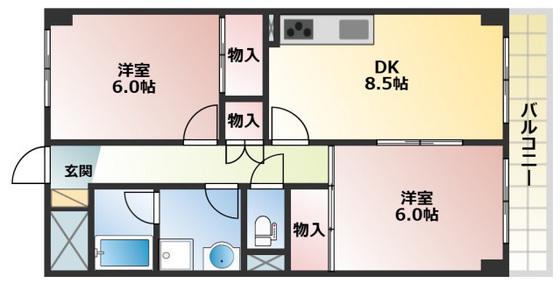 ハイデンスホンダ(2DK/7階)の間取り写真
