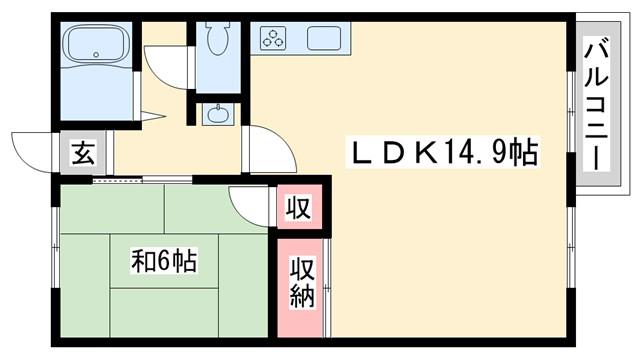 フレグランス新野辺(1LDK/1階)の間取り写真