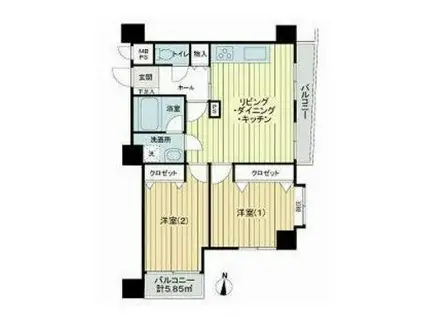 ライオンズマンション都立家政(2LDK/4階)の間取り写真