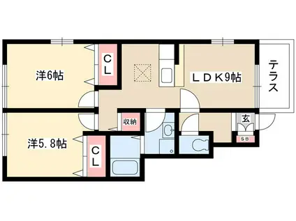 SCHLOSSE FUJI VI(2LDK/2階)の間取り写真