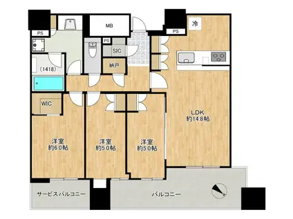 シエリアタワー中之島(3LDK/24階)の間取り写真