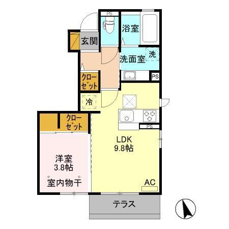 ウッドランド B(1LDK/1階)の間取り写真