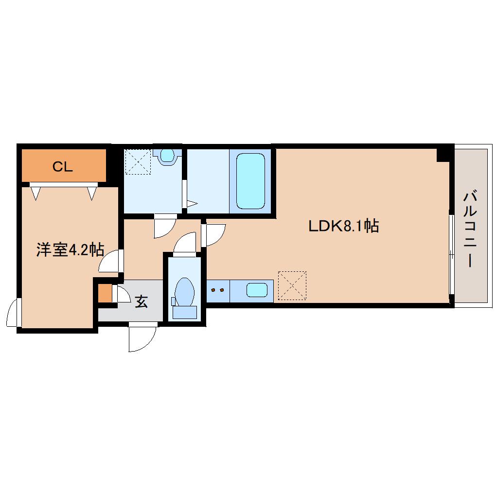 ジーメゾン奈良エルシア(1LDK/2階)の間取り写真