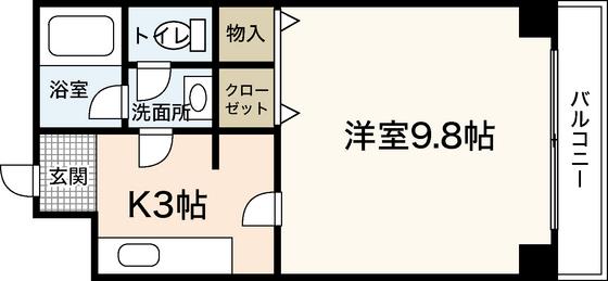 グランドール倭(1K/3階)の間取り写真