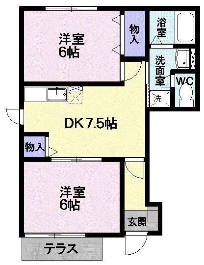 シュトラーセ七浦(2DK/1階)の間取り写真