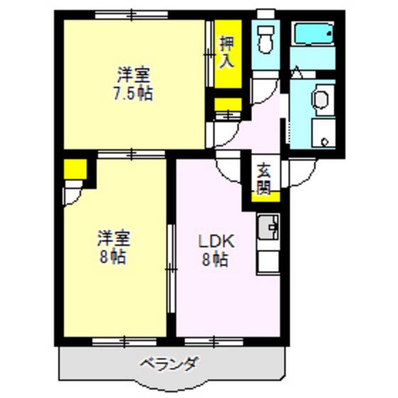 サザンウインド(2LDK/2階)の間取り写真