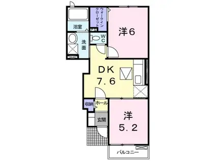 ウィステリアII(2DK/1階)の間取り写真