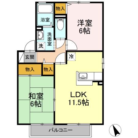 フォルテFA棟(2LDK/2階)の間取り写真