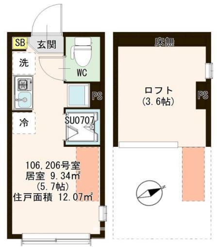 ハーモニーテラス平井VIII(ワンルーム/2階)の間取り写真