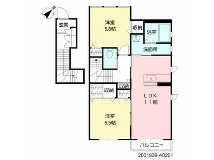 リヴィエール地行 (2LDK/2階)の間取り写真