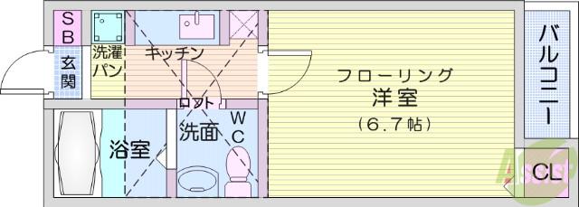 STAGE中田Ⅰ(1K/2階)の間取り写真