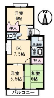 アンセスグランヒルズE棟(3DK/2階)の間取り写真