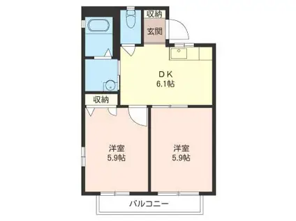 ラルジュ鎌倉II(2DK/2階)の間取り写真