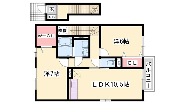 リバーサイド市川 B棟(2LDK/2階)の間取り写真