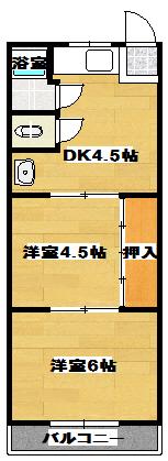 薄場ハイツ飛鳥(2DK/2階)の間取り写真