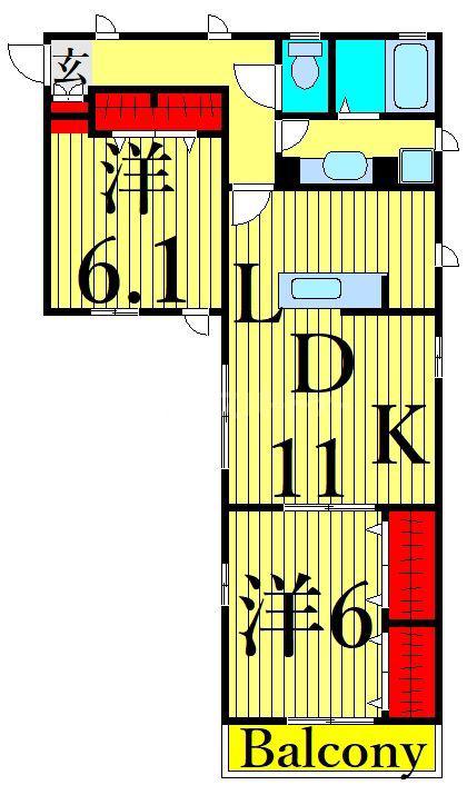 VILLA DEL SOL II(2LDK/2階)の間取り写真