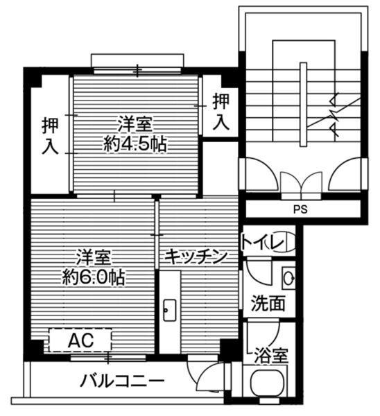 ビレッジハウス清水1号棟(2K/4階)の間取り写真