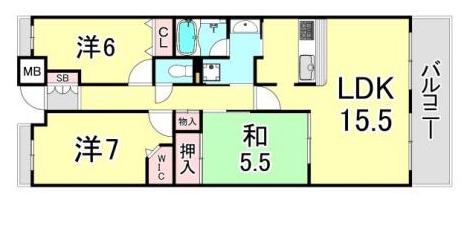 甲子園三番町ハイツ(3LDK/2階)の間取り写真
