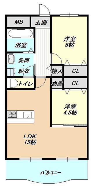 丸二サンハイツ(2LDK/2階)の間取り写真