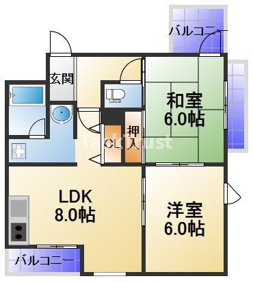 トータス西天満(2LDK/3階)の間取り写真