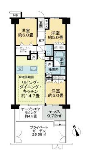 ヴェレーナ赤羽志茂プレミアテラス(3LDK/1階)の間取り写真