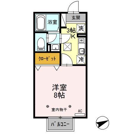 セジュール程島I(1K/1階)の間取り写真