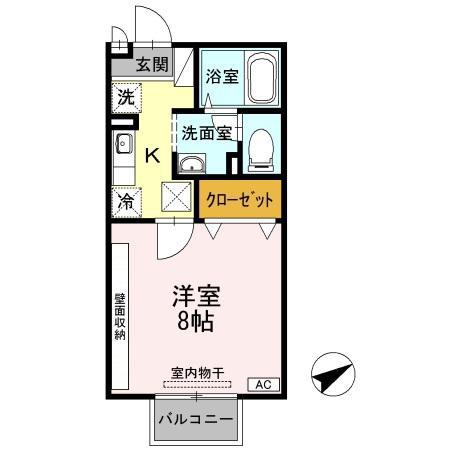 プラザ古城池(1K/1階)の間取り写真