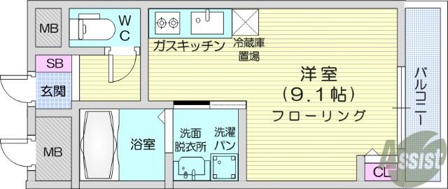 ノーブルコート台原(ワンルーム/3階)の間取り写真
