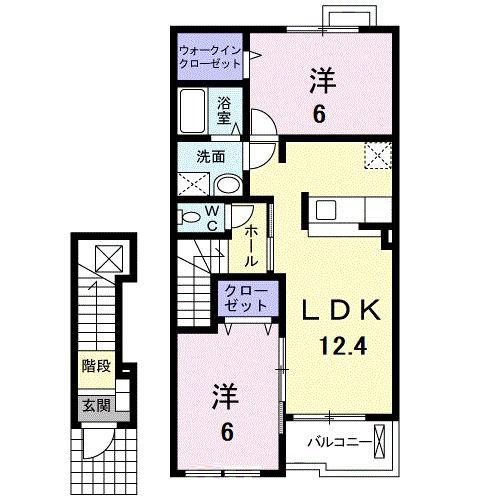 プラッツ渡里A(2LDK/2階)の間取り写真